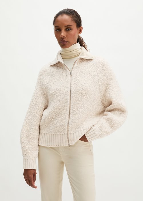 Loose Zip-Up Cardigan — Light Stone Melange