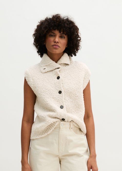 Slim-Fit Sleeveless Cardigan — Light Stone Melange
