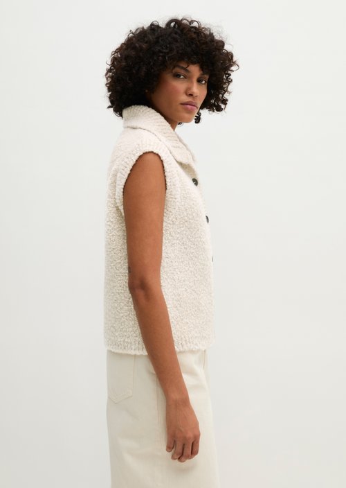 Slim-Fit Sleeveless Cardigan — Light Stone Melange