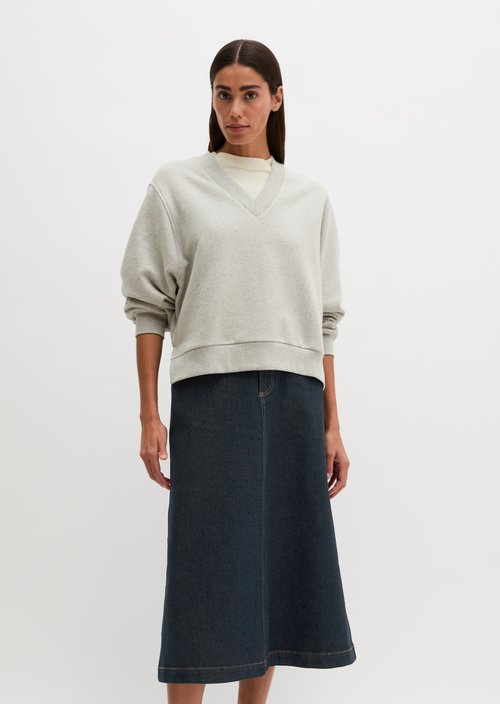 Relaxed-Fit V-Neck Sweatshirt — Clear Grey Melange