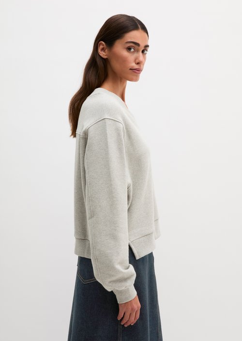 Relaxed-Fit V-Neck Sweatshirt — Clear Grey Melange