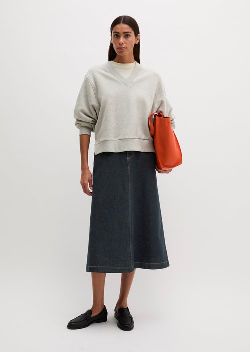 Relaxed-Fit V-Neck Sweatshirt — Clear Grey Melange
