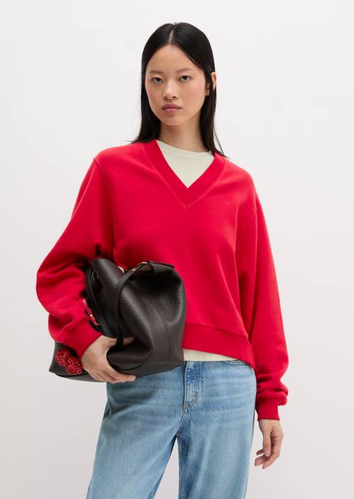 Relaxed-Fit V-Neck Sweatshirt Sunny Red in front view