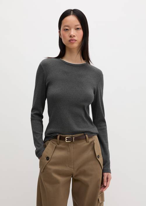 Regular-fit long-sleeve shirt Middle Grey Melange in front view