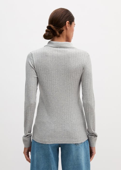 Slim-Fit Long-Sleeve Polo Shirt — Clear Grey Melange