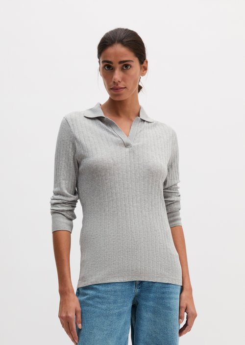 Slim-Fit Long-Sleeve Polo Shirt — Clear Grey Melange