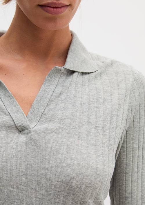 Polo-Longsleeve slim Clear Grey Melange in Detailansicht