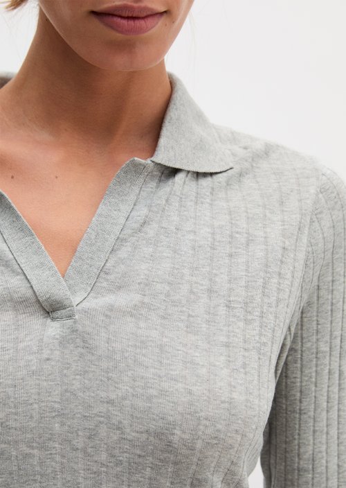 Slim-Fit Long-Sleeve Polo Shirt — Clear Grey Melange