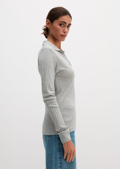 Slim-Fit Long-Sleeve Polo Shirt — Clear Grey Melange