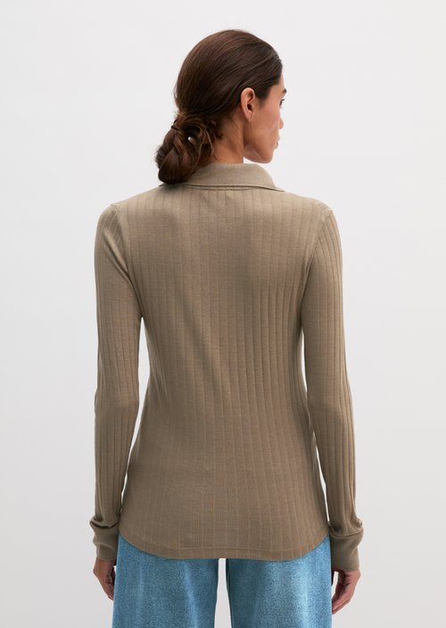 Slim-Fit Long-Sleeve Polo Shirt — Milky Brown