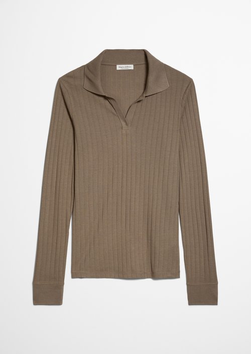 Slim-Fit Long-Sleeve Polo Shirt — Milky Brown