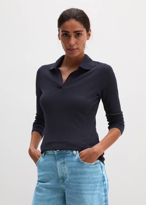 Polo-Longsleeve slim Manic Midnight in Frontalansicht