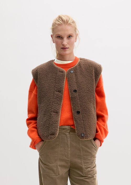 Reversible Quilted Vest, Regular Fit — Milky Brown