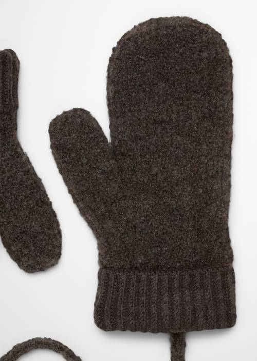 Bouclé-wanten Stone Brown Melange in detailaanzicht