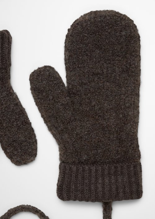 Bouclé Mittens — Stone Brown Melange