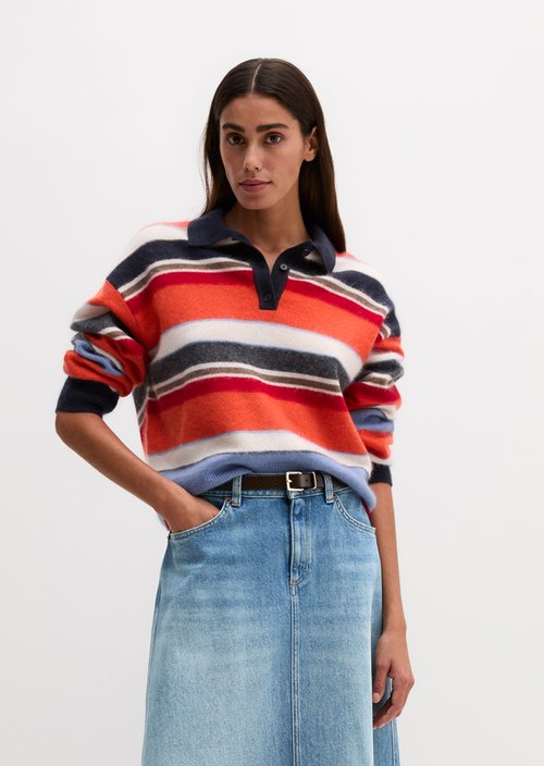 Loose-Fit Polo Knit Sweater — Medium Orange