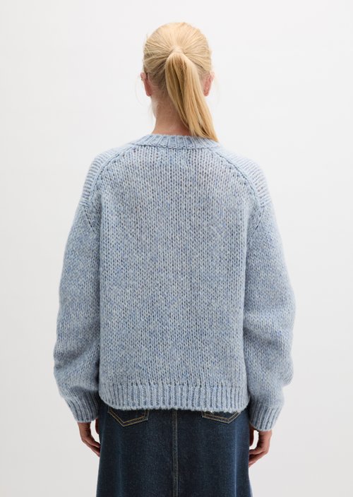 Fluffy V-Neck Sweater, Regular Fit — Light Blue