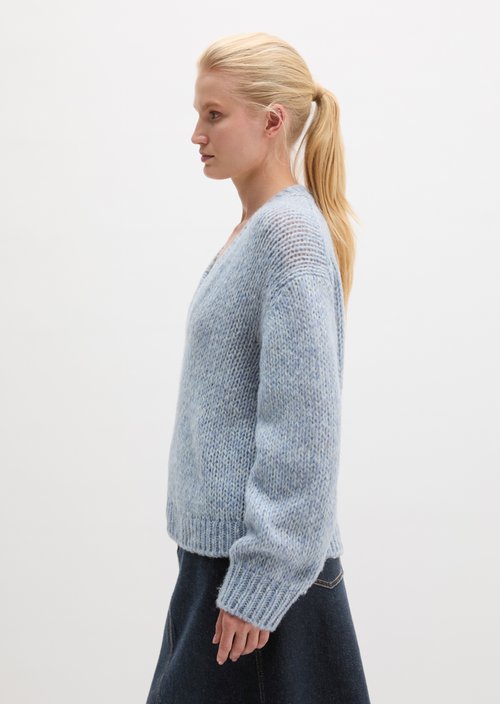 Fluffy V-Neck Sweater, Regular Fit — Light Blue