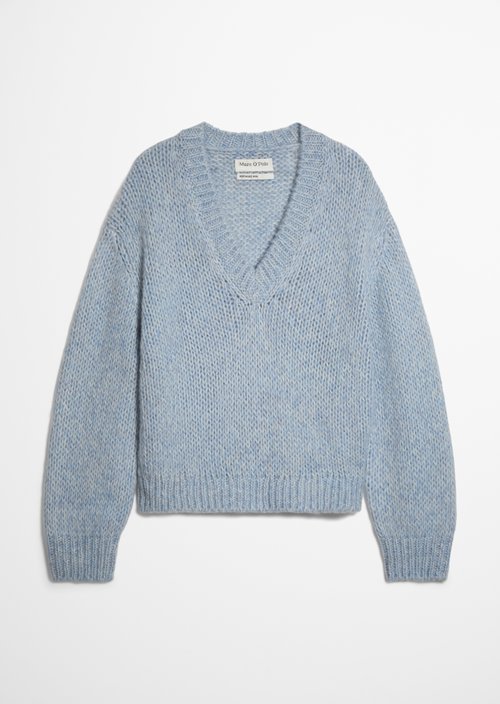 Fluffy V-Neck Sweater, Regular Fit — Light Blue