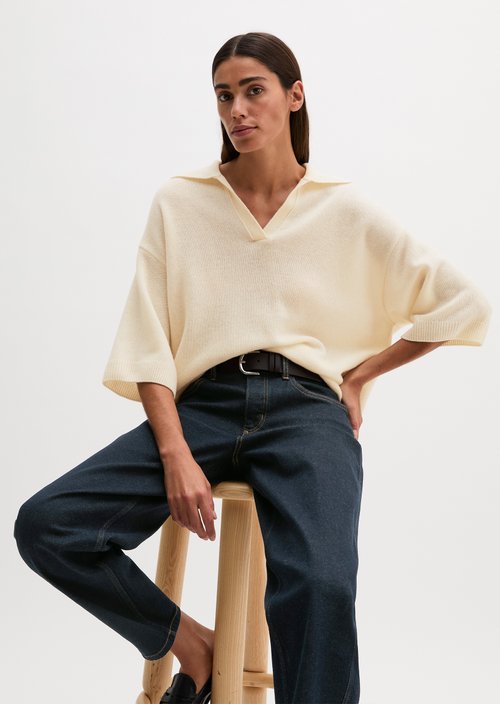 Loose-fitting knit polo shirt — Chalky Sand