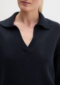 Loose-fitting knit polo shirt made of soft merino wool - blue