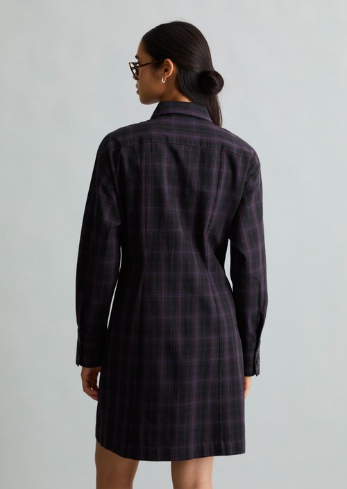 Fitted Checkered Cotton Dress — Black