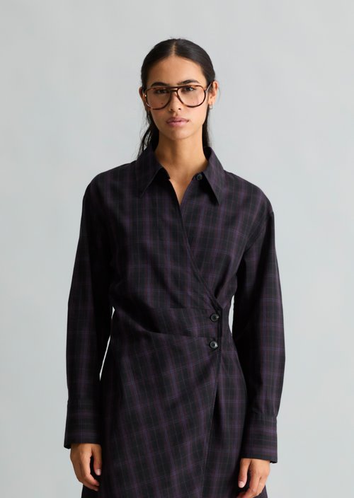 Fitted Checkered Cotton Dress — Black
