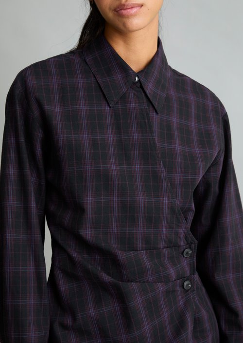 Fitted Checkered Cotton Dress — Black
