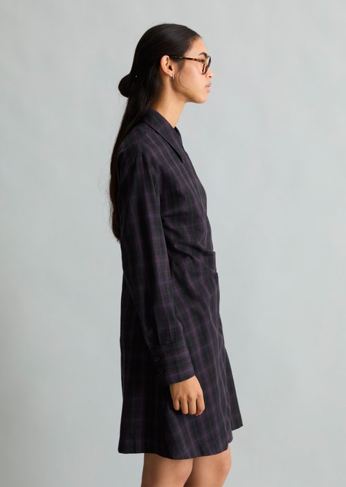 Fitted Checkered Cotton Dress — Black