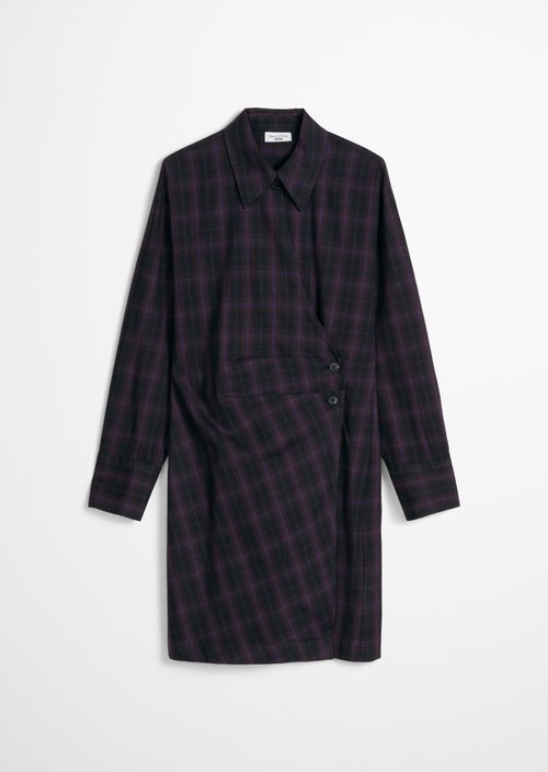 Fitted Checkered Cotton Dress — Black