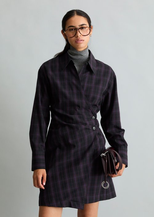 Fitted Checkered Cotton Dress — Black