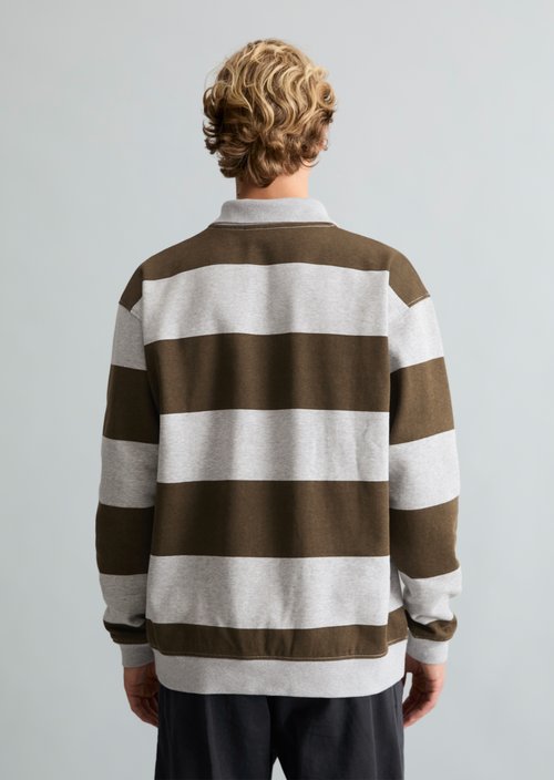 Relaxed-fit Sweatshirt with Polo Collar — Dark Brown