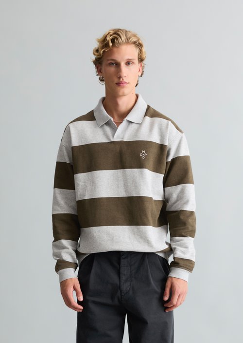Relaxed-fit Sweatshirt with Polo Collar — Dark Brown