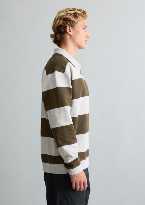 Relaxed-fit Sweatshirt with Polo Collar — Dark Brown
