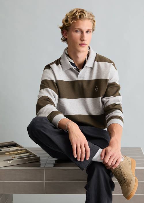 Relaxed-fit Sweatshirt with Polo Collar Dark Brown in front view