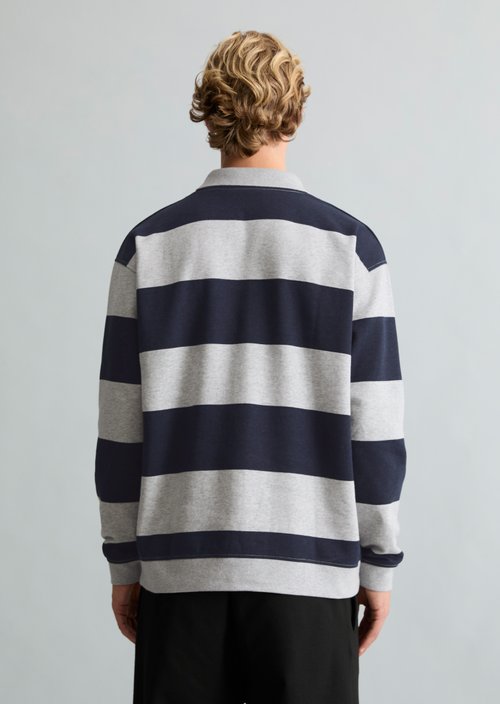 Relaxed-fit Sweatshirt with Polo Collar — Dark Blue