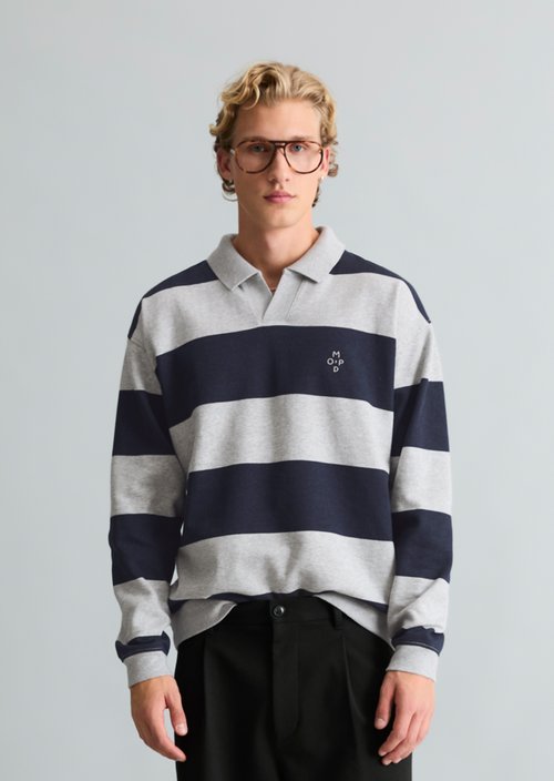 Relaxed-fit Sweatshirt with Polo Collar — Dark Blue
