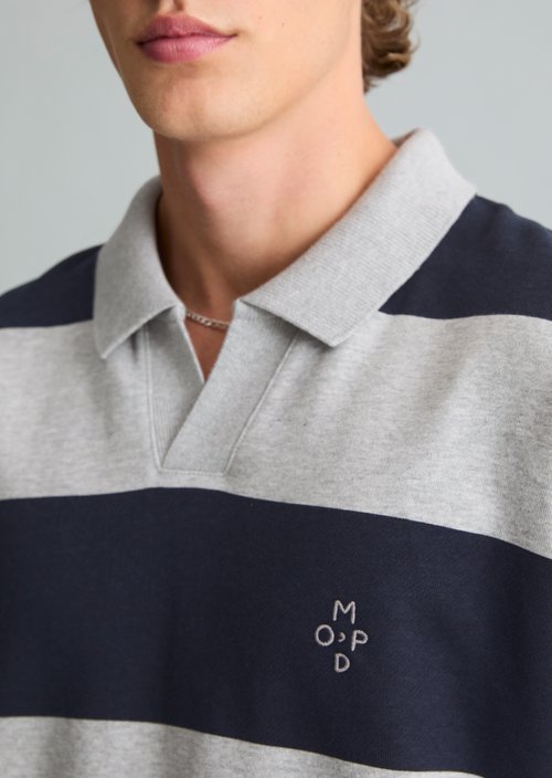 Relaxed-fit Sweatshirt with Polo Collar — Dark Blue