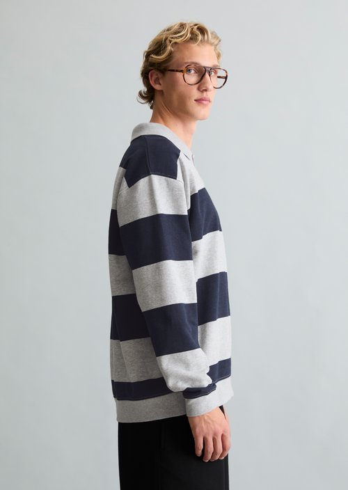 Relaxed-fit Sweatshirt with Polo Collar — Dark Blue