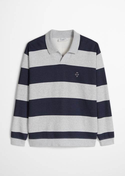 Relaxed-fit Sweatshirt with Polo Collar — Dark Blue