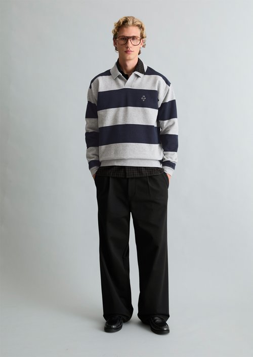 Relaxed-fit Sweatshirt with Polo Collar — Dark Blue