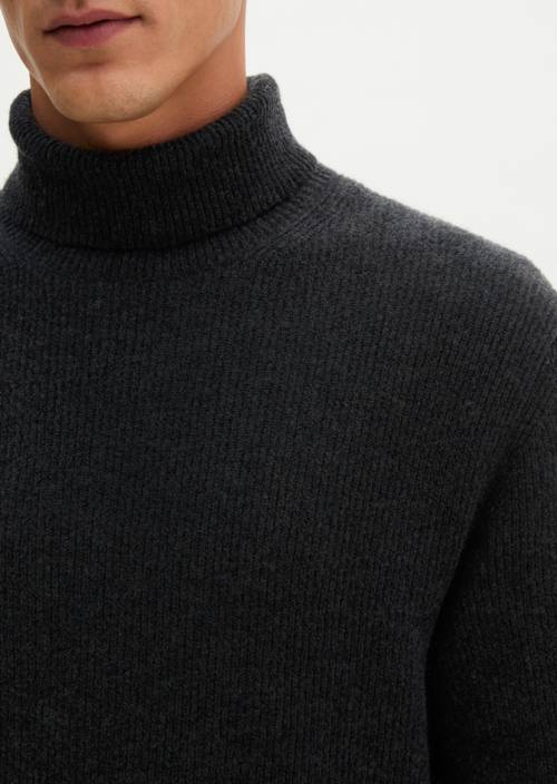 Rollkragen-Pullover regular Dark Grey Melange in Detailansicht