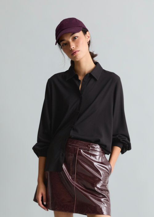 Regular-Fit Viscose Blouse — Black