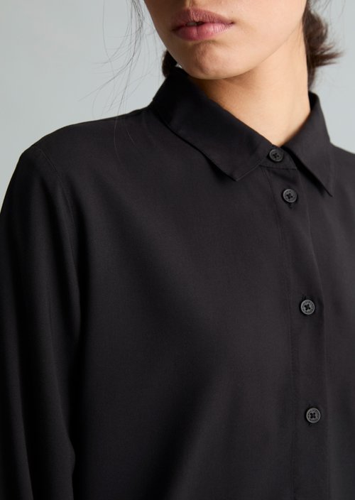 Regular-Fit Viscose Blouse — Black