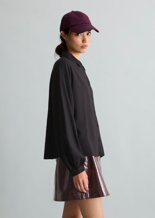 Regular-Fit Viscose Blouse — Black