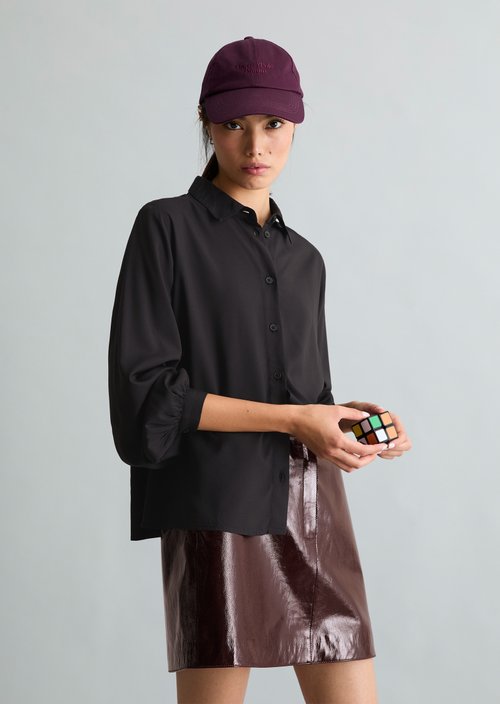 Regular-Fit Viscose Blouse — Black