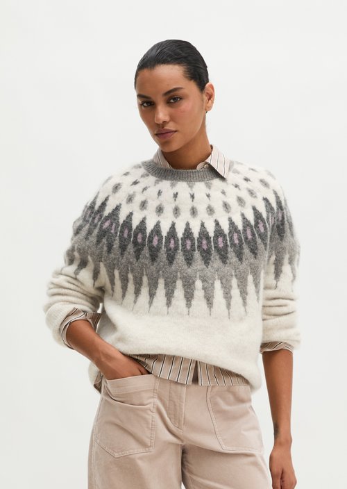 Regular-Fit Jacquard Sweater — Light Beige