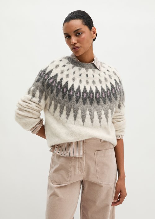 Regular-Fit Jacquard Sweater — Light Beige