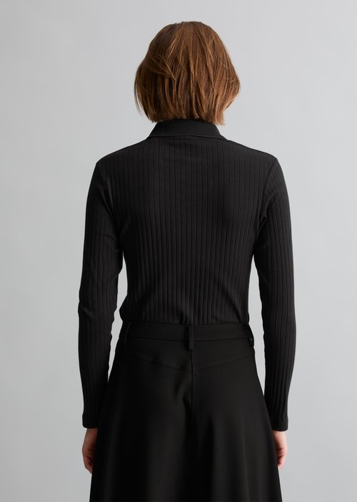 Slim-Fit Long-Sleeve Polo Shirt — Black