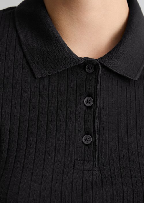 Slim-Fit Long-Sleeve Polo Shirt — Black
